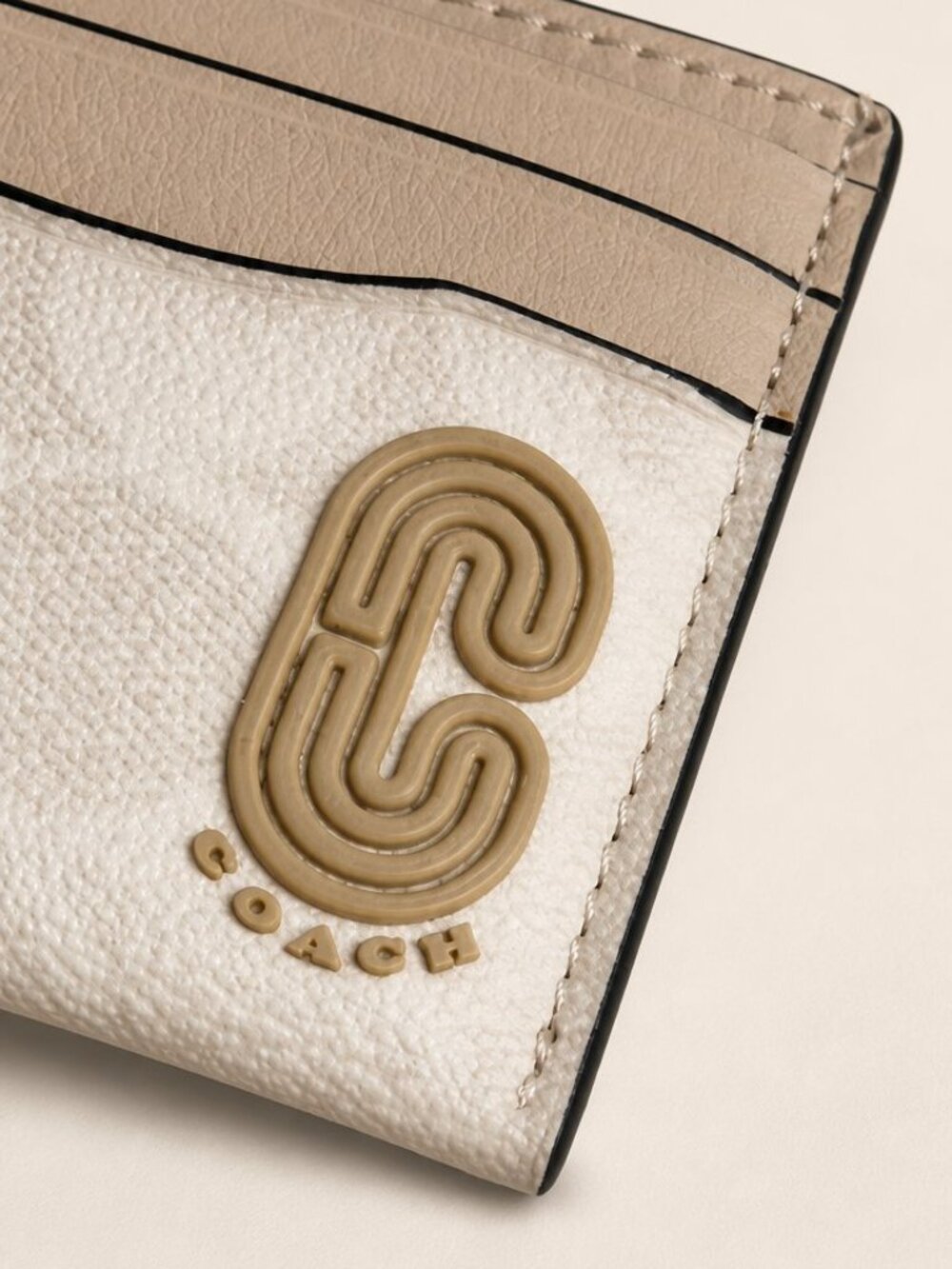 Coach Leather Card Case Wallet Signature Canvas Retro Coach Patch 1299 Chalk - Picture 2 of 7